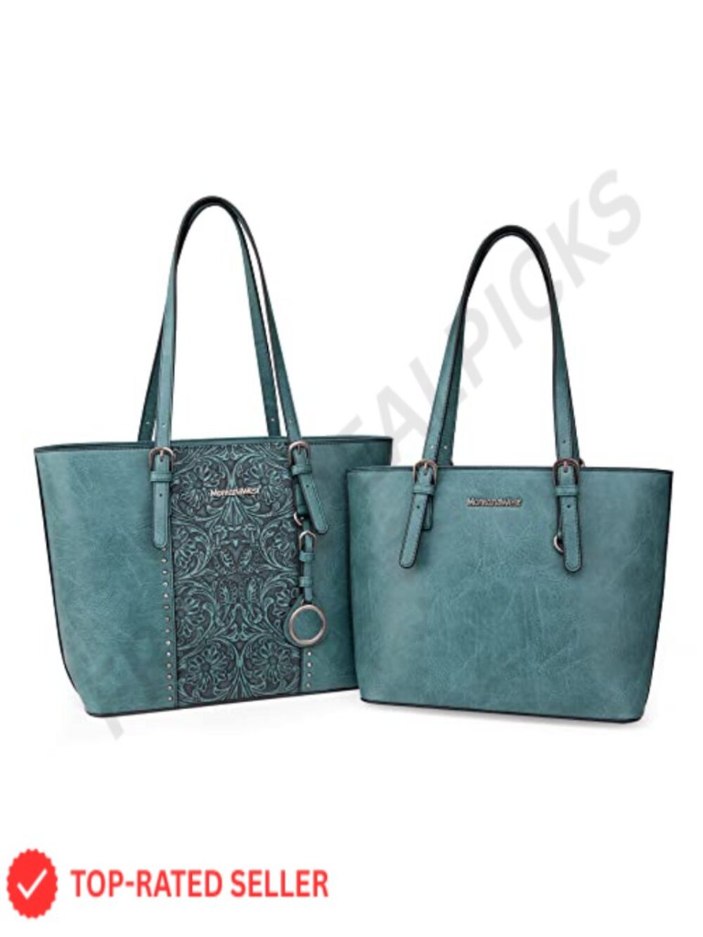 Vegan Leather Tote Handbag Set with Silver Hardware Fits 15" Laptop